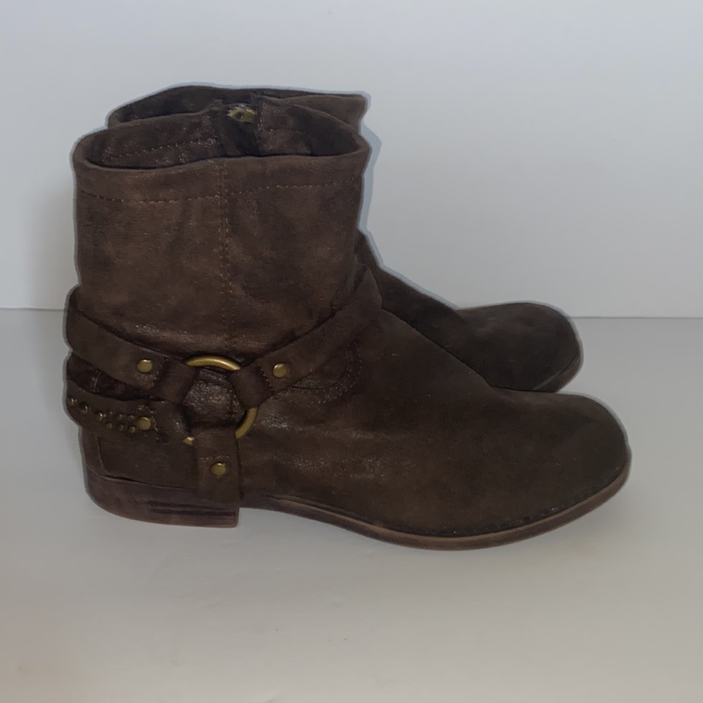 FRYE Kids Youth Sz. 3 Harness Brown Boots Side Zip Shoes Low Top.Good condition.